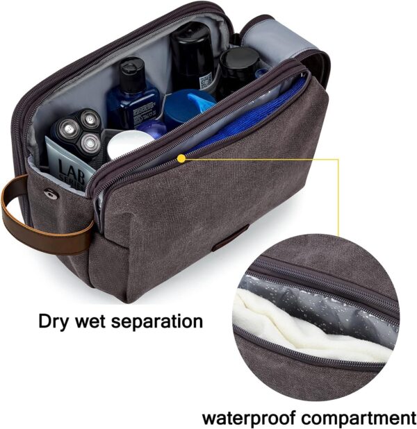 BAGSMART Toiletry Bag for Men, Canvas Travel Toiletry Organizer Dopp Kit Water-resistant Shaving Bag for Toiletries Accessories,Grey-Large - Image 3