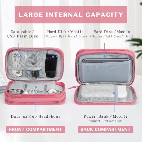 FYY Electronic Organizer, Travel Bag, Pouch, Carry Case Portable Waterproof Double Layers for Cable, Cord, Charger, Phone, Earphone Pink - Image 3