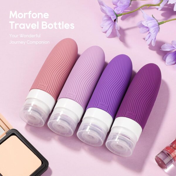 Morfone Travel Bottles for Toiletries, TSA Approved 3oz Travel Size Containers Leak Proof BPA Free Silicone Squeezable Bottle Travel Essentials for Shampoo Conditioner Body Wash 4 Pack, Purple - Image 2