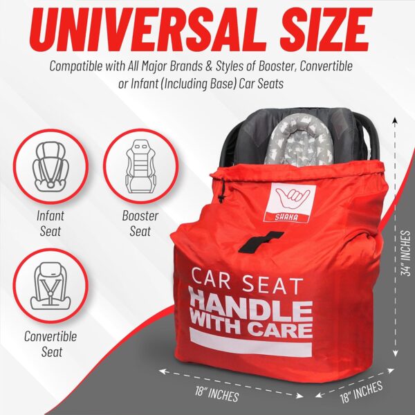 Shaka Car Seat Travel Cover Bag: Universally Fits Infant Car Seats, Convertible Car Seats, Booster Seats, Car Seat Bases: Water Dirt and Tear Resistant, Airplane Gate Check Designed in The USA - Image 2