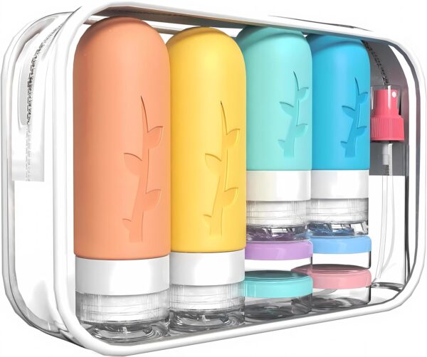 18pack Travel Bottles for Toiletries,TSA Approved Silicone Travel Containers jar for Toiletries,Leak Proof Refillable Liqus Shampoo And Conditioner Travel Essentials toiletry Bottles