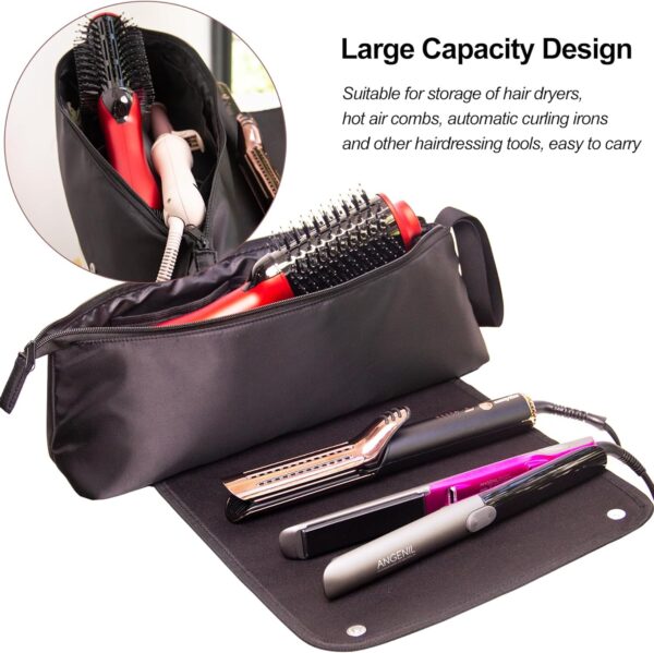 ANGENIL Large Capacity Hair Tools Travel Bag Heat Resistant Mat for Flat Irons, Curling Iron, Hot Air Brushes, Hair Dryer and Care Accessories, Portable Hot Tool Mat Bag 2 in 1 - Image 5