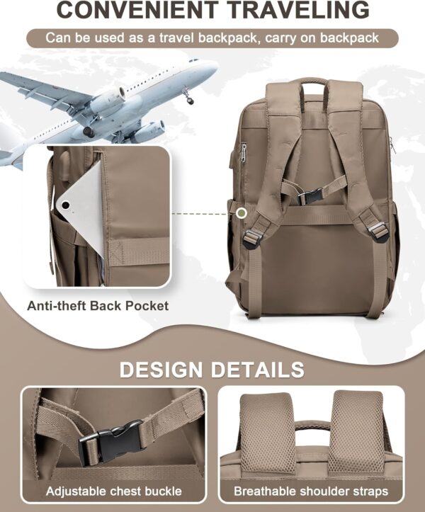 CADOLIM Travel Backpack Carry On Flight Approved Mochila De Viaje Carry On Backpack For Women Men Airplanes Backpack For Travel Backpacks Personal Item Travel Bag Brown - Image 7