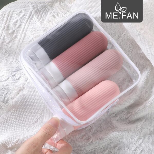 ME.FAN Travel Bottles for Toiletries, TSA Approved 3oz Silicone Travel Size Containers/Portable Split Bottle, Travel Accessories for Conditioner, Shampoo, Lotion - 4 Pack Pink - Image 2