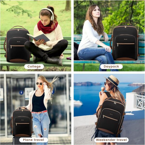 LOVEVOOK 40L Large Travel Backpack for Women Men, 17 Inch Carry on Backpack for Traveling on Airplane, Personal Item Bag Airline Approved, Business Causal Weekender Backpack, Black-Brown - Image 8