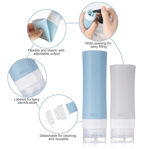 Travel Size Bottles for Toiletries - 19Pack TSA Approved 3.4oz Refillable Leak-Proof Silicone Liquid Container Accessories Kit for Shampoo Conditioner Lotion-(Blue&Grey,Frosted) - Image 2