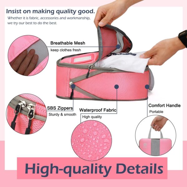 6 Set Compression Packing Cubes with Labels for Travel, Expandable Packing Organizers, Carry On Luggage Suitcase Organizer Bags as Travel Accessories (6set, Pink)… - Image 4