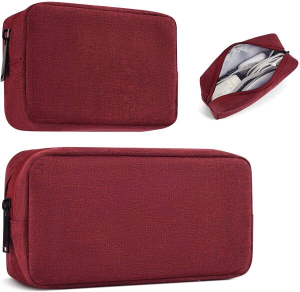 Universal Electronics Accessories Case Bag, 2-Pack Portable Soft Carrying Case Bag Pouch Wire Cable Organizer for Hard Drive, Power Adapter, Laptop Mouse, Cosmetics Kit, Small+Big-Wine Red