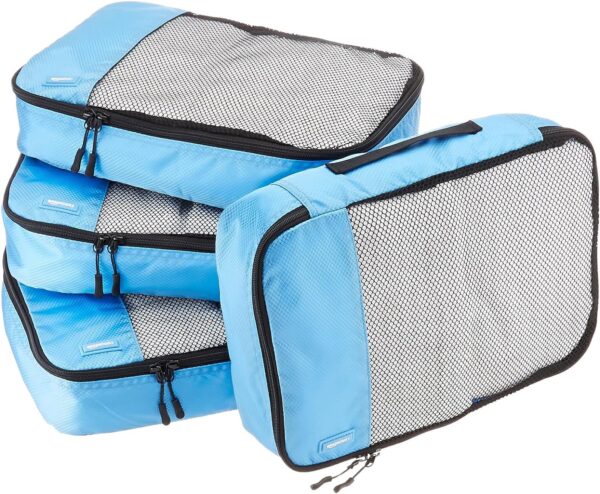 Amazon Basics 4 Piece Packing Travel Organizer Zipper Cubes Set, Medium, Sky Blue