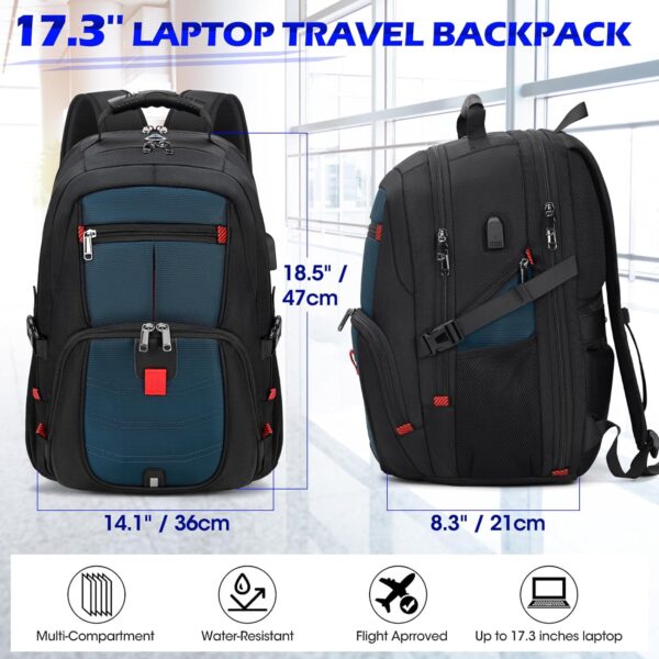 Travel Laptop Backpack 17 Inch Extra Large Laptop Backpack Waterproof TSA Travel Backpack Anti Theft College Business Work Bag with USB Charging Port 17.3 Computer Backpack Bookbag Men Women Blue 45L - Image 8