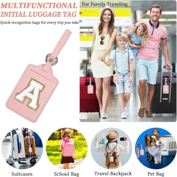 Initial Letter Luggage Tag A for Suitcases TSA Approved, PU Leather Personalized A-Z Luggage Tags with Privacy Cover Name Card, Pink Cute Monogrammed Funny Luggage Tag for Women Kids(1 Pack Letter A) - Image 7