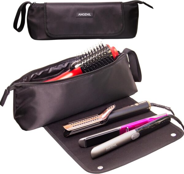 ANGENIL Large Capacity Hair Tools Travel Bag Heat Resistant Mat for Flat Irons, Curling Iron, Hot Air Brushes, Hair Dryer and Care Accessories, Portable Hot Tool Mat Bag 2 in 1