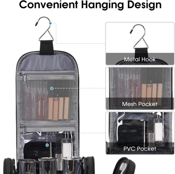 Narwey Large Hanging Toiletry Bag for Women Men Travel Makeup Bag Organizer Toiletries Bag Dry Wet Separation (Black) - Image 3