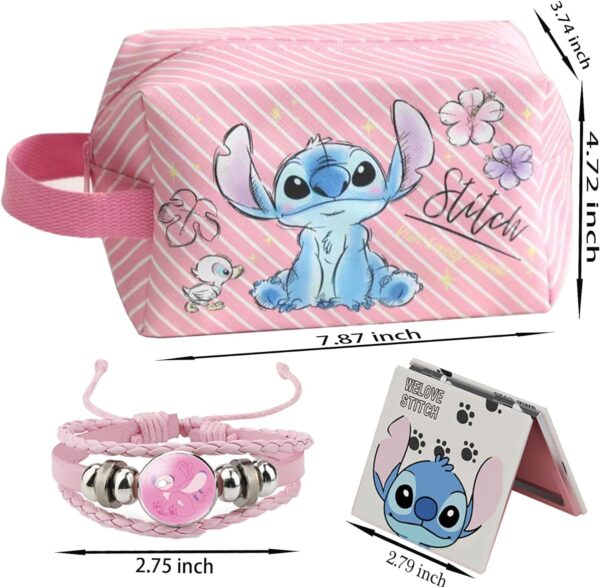 Stitch Stuff Travel Cosmetic Bag + Double Sided Cosmetic Mirror + Stitch Strings, Large Capacity PU Travel Toilet Bag Makeup Accessories Organizer, Best Gift for Girls and Women - Image 3