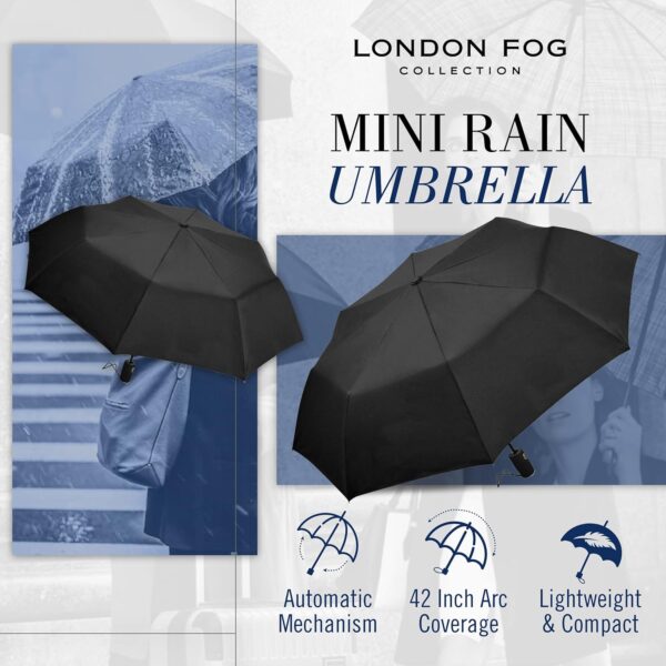 LONDON FOG Mini Rain Umbrella, Automatic Folding Umbrella, Windproof, Lightweight and Packable for Travel, Full 42 Inch Arc - Image 2