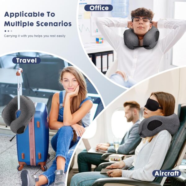 Neck Pillow for Traveling, Upgraded Travel Neck Pillow for Airplane 100% Pure Memory Foam Nap Pillow for Flight Headrest Sleep, Portable Plane Accessories (Light Grey) - Image 4