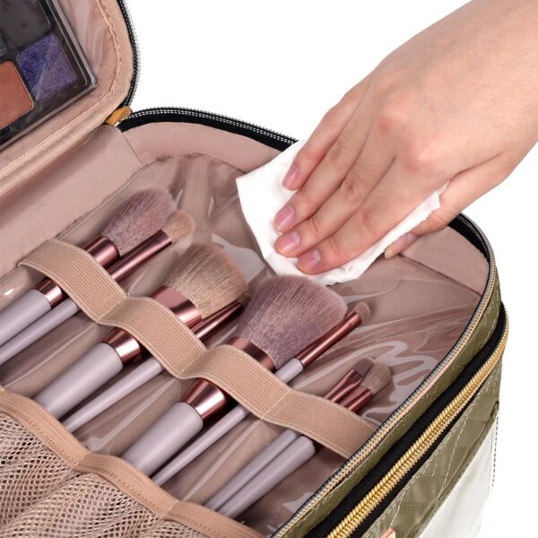 Double Layer Travel Makeup Bag Women, Large Cosmetic Case, Organizer for Travel-Size Accessories Bottles, Brushes, and Skin Care Products (Brown, Double-Layer) - Image 7