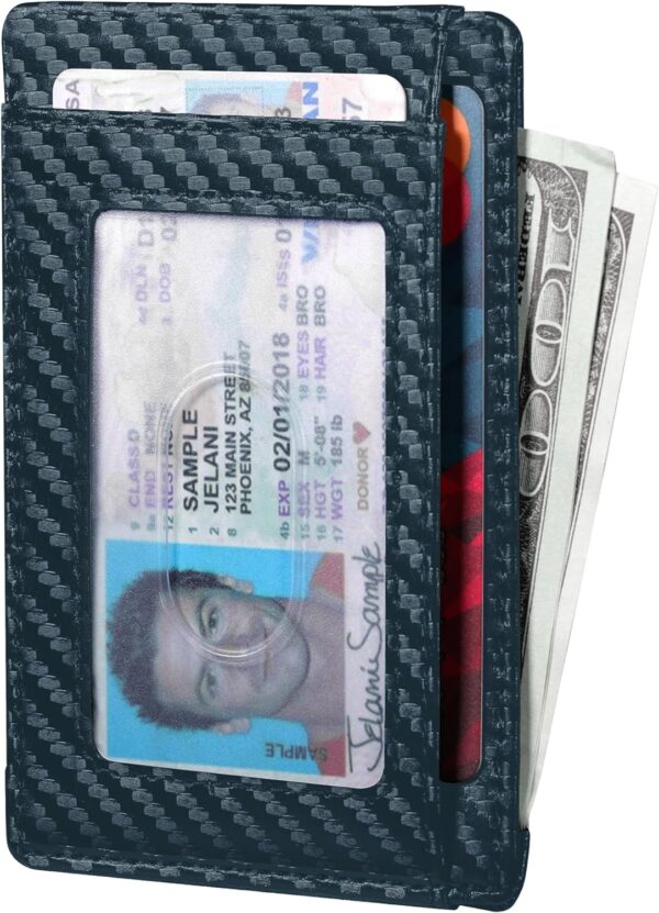 Travelambo Front Pocket Minimalist Leather Slim Wallet RFID Blocking Carbon Fiber Texture - Image 3