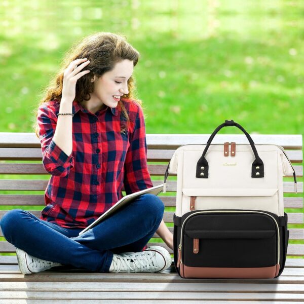 LOVEVOOK Laptop Backpack Purse for Women Men, Nurse Work Business Travel Backpack Bag, Wide Open Backpack, Lightweight Water Resistent Daypack with USB Charging Port, 15.6 inch, Beige-Black-Brown - Image 7