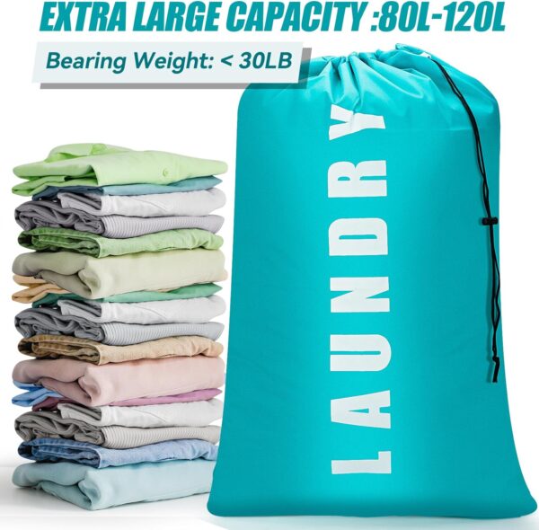 Laundry Bag,2 Pack Travel Laundry Bags for Dirty Clothes,Large Laundry Bags for Traveling,Dirty Clothes Travel Bag,Laundry Bags for Camp, 24" x 36" (Cyan + Gray) - Image 4