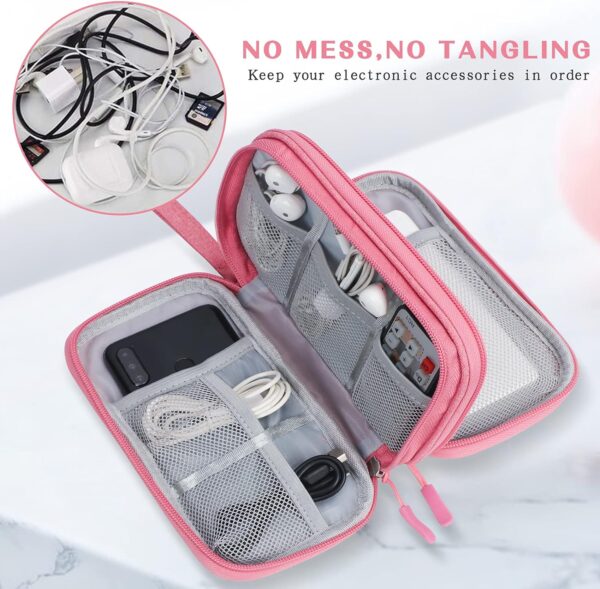 FYY Electronic Organizer, Travel Bag, Pouch, Carry Case Portable Waterproof Double Layers for Cable, Cord, Charger, Phone, Earphone Pink - Image 5