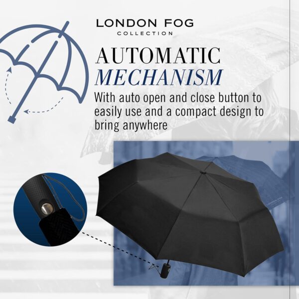 LONDON FOG Mini Rain Umbrella, Automatic Folding Umbrella, Windproof, Lightweight and Packable for Travel, Full 42 Inch Arc - Image 3