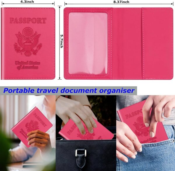 Passport Holder 2Pcs, Passport Cover Wallet Case for Women Men Family, Passport Book Holders Travel Must Haves Cruise Ship Essentials (Black & Rose Red) - Image 2