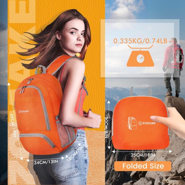 ZOMAKE Lightweight Packable Backpack 30L - Foldable Hiking Backpacks Water Resistant Compact Folding Daypack for Travel(Orange) - Image 2