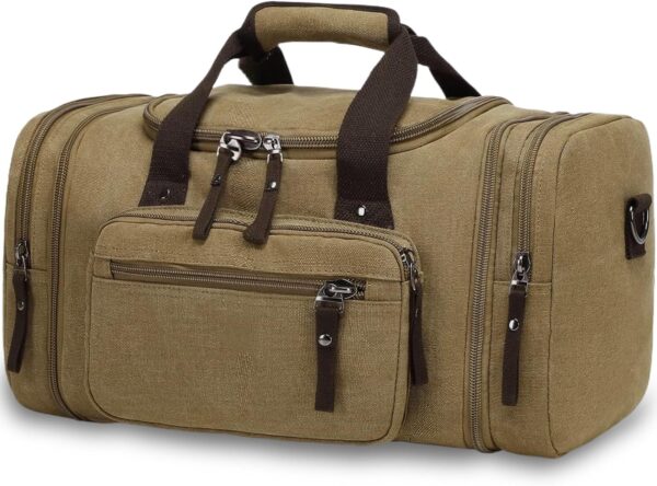 Felipe Varela Duffle Bag for Men, Expandable Canvas Duffel Bag for Travel, Mens Carry On Luggage Bag Traveling Weekender Gym Overnight Bags for Airplanes, Coffee