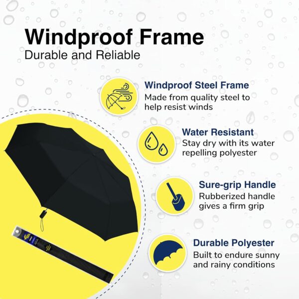 Weather Station Rain Umbrella, Automatic Folding Umbrella, Windproof, Lightweight, and Packable for Travel, Full 42 Inch Arc, Black - Image 4