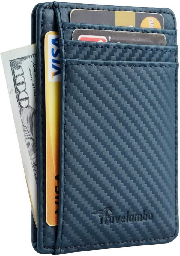 Travelambo Front Pocket Minimalist Leather Slim Wallet RFID Blocking Carbon Fiber Texture - Image 2