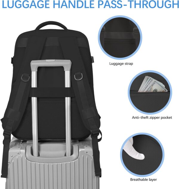 Travel Backpack for Women Men, Airline Approved Carry On Luggage Backpacks for Travel, Waterproof Laptop Backpack Casual Daypack Hiking Backpack with USB Charging Port Shoe Compartment - Image 4