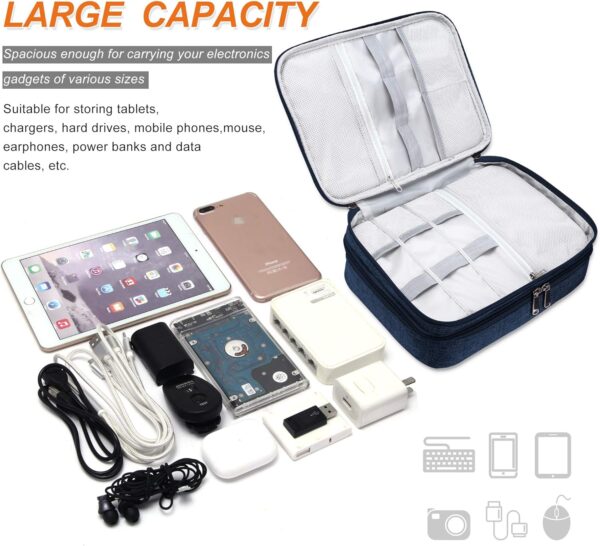 SELLYFELLY Electronic Bag Travel Cable Accessories Bag Waterproof Double Layer Electronics Organizer Portable Storage Case for Cable, Cord, Charger, Phone, Adapter, Power Bank, Kindle, Hard Drives - Image 4