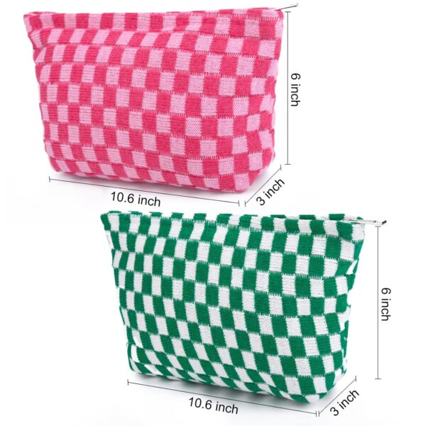 SOIDRAM 2 Pieces Makeup Bag Large Checkered Cosmetic Bag Pink Green Capacity Canvas Travel Toiletry Bag Organizer Cute Makeup Brushes Aesthetic Accessories Storage Bag for Women - Image 3