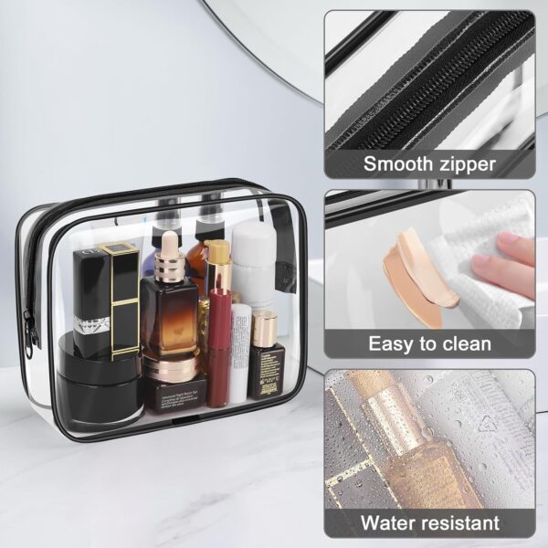 Wedama Clear Toiletry Bag, Cosmetic Bags 2 Pack with Zipper Carry on Airline Airport Travel Accessories, PVC Makeup Bags for Travel, Clear Travel Bags for Women and Men-Black - Image 4