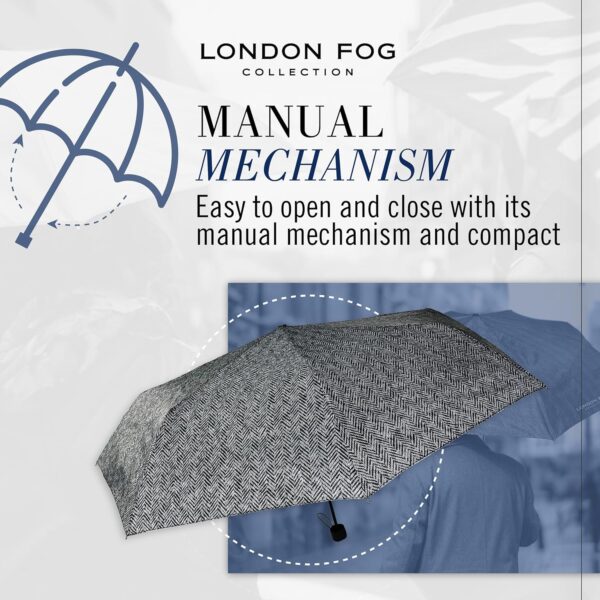 London Fog Mini Rain Umbrella, Manual Folding Umbrella, Windproof, Lightweight and Packable for Travel, Full 42 Inch Arc - Image 3