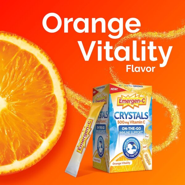 Emergen-C Crystals, On-The-Go Immune Support Supplement with Vitamin C, B Vitamins, Zinc and Manganese, Orange Vitality - 56 Stick Packs - Image 5