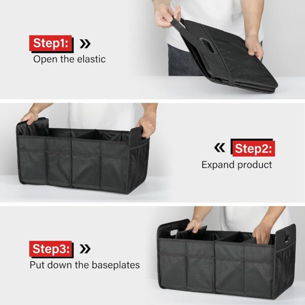 Simple Deluxe Trunk Organizer for Car/SUV/Truck, Collapsible 2 Compartment Automotive Storage Box, 600D Waterproof Oxford Polyester 50L Travel Accessories, Anti-slip & Leak-proof, Black New - Image 2