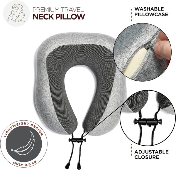 Airplane Neck Pillow Includes Travel Pillow + Airplane Phone Holder Mount + Eye Masks + Earplugs for Travel, 100% Pure Memory Foam Travel Pillow, 5 Pc Travel Kit, - Image 3