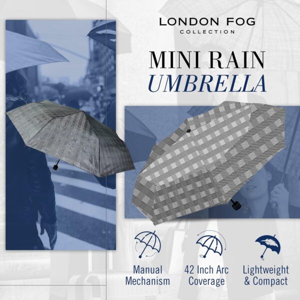 London Fog Mini Rain Umbrella, Manual Folding Umbrella, Windproof, Lightweight and Packable for Travel, Full 42 Inch Arc - Image 2