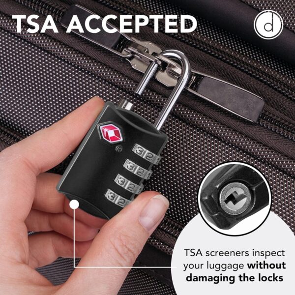 TSA Luggage Locks (2 Pack) - 4 Digit Combination Steel Padlocks - Approved Travel Lock for Suitcases & Baggage - TSA Lock - Black - Image 3