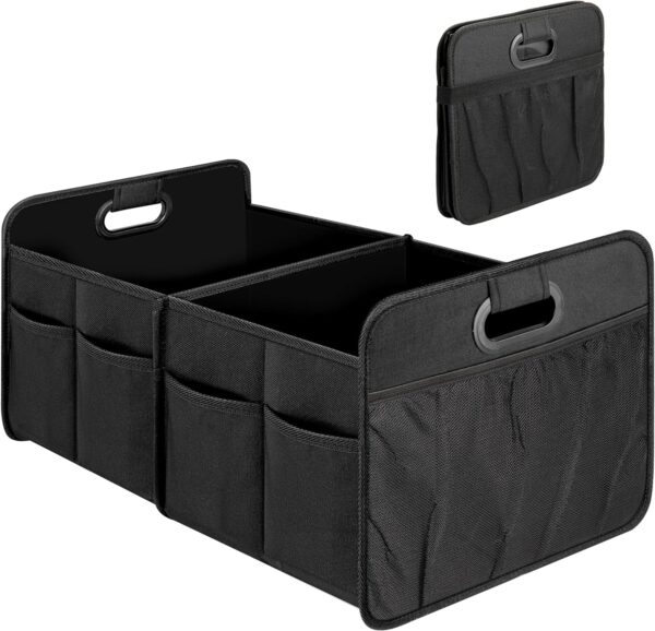 Simple Deluxe Trunk Organizer for Car/SUV/Truck, Collapsible 2 Compartment Automotive Storage Box, 600D Waterproof Oxford Polyester 50L Travel Accessories, Anti-slip & Leak-proof, Black New