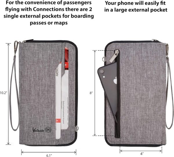 Valante Premium Family Travel Document Organizer Capacious RFID Passport Holder Wallet (Large, gray) - Image 4