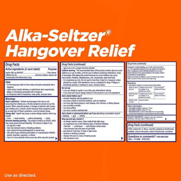 Alka-Seltzer Hangover Relief Tablets, Fast Relief Starts In About 15 Minutes for Headaches, Body Aches & Mental Fatigue, Bachelorette & Bachelor Party Packs 60 Count (3 Boxes, 20 Tablets Each) - Image 7