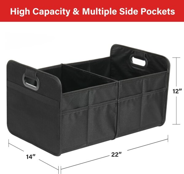 Simple Deluxe Trunk Organizer for Car/SUV/Truck, Collapsible 2 Compartment Automotive Storage Box, 600D Waterproof Oxford Polyester 50L Travel Accessories, Anti-slip & Leak-proof, Black New - Image 3