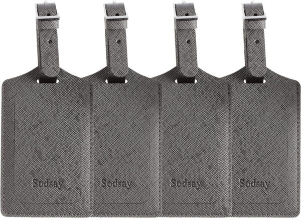 Sodsay Leather Luggage Tag Baggage Bag Travel Tags 4 pcs Set (CH Greyish Gold)