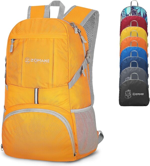 ZOMAKE Lightweight Packable Backpack 35L - Light Foldable Backpacks Water Resistant Collapsible Hiking Backpack - Compact Folding Day Pack for Travel Camping(Yellow)