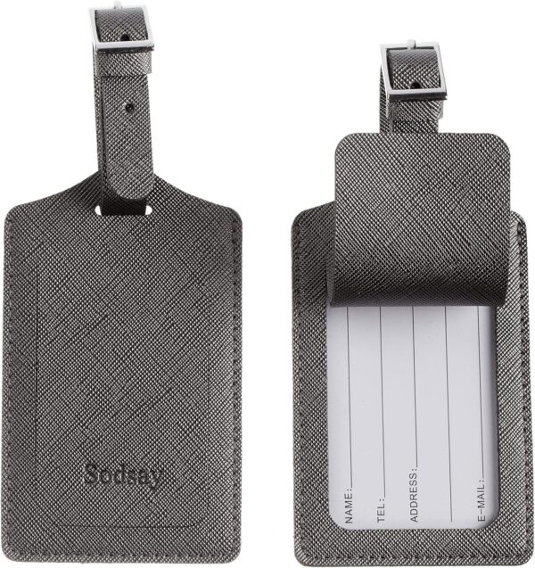 Sodsay Leather Luggage Tag Baggage Bag Travel Tags 4 pcs Set (CH Greyish Gold) - Image 2