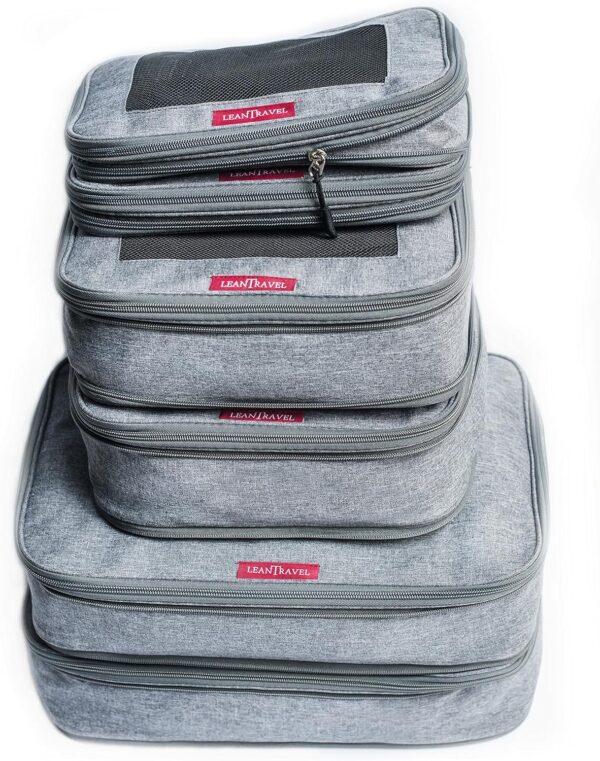 LeanTravel Compression Packing Cubes for Travel Organizers with Double Zipper (6-Pack (2L+2M+2S), Grey) - Image 8