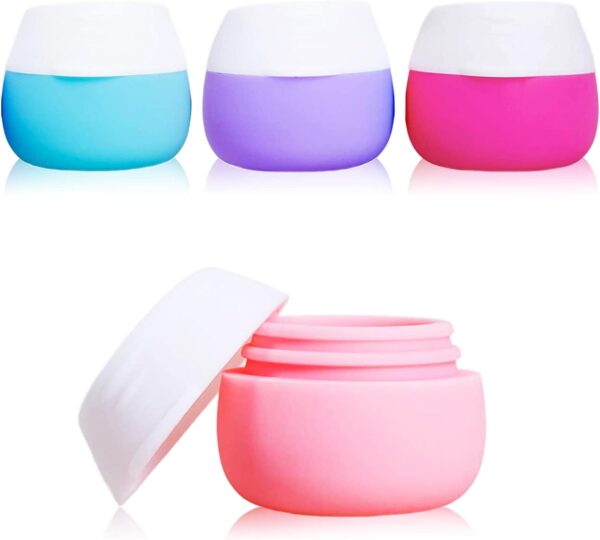 Gemice Travel Containers for Toiletries, Silicone Cream Jars, TSA Approved Travel Size Containers Leak-proof Travel Accessories with Lid for Cosmetic Makeup Face Body Hand Cream (4 Pieces)